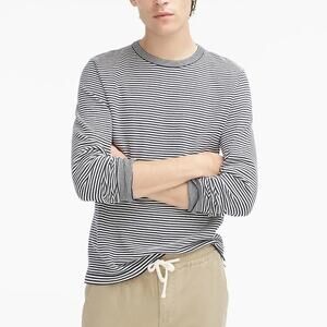 J.Crew Men Cotton Split Hem Navy Stripe Sweater Size Medium #AY498 EUC Preppy